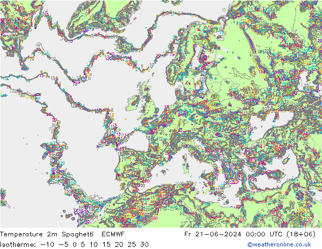 温度图 Spaghetti ECMWF 星期五 21.06.2024 00 UTC