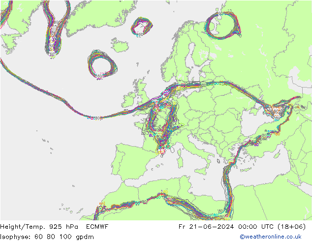 Geop./Temp. 925 hPa ECMWF vie 21.06.2024 00 UTC