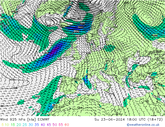 Wind 925 hPa ECMWF Su 23.06.2024 18 UTC