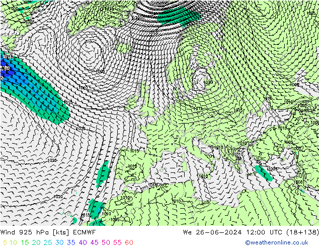 Vento 925 hPa ECMWF mer 26.06.2024 12 UTC