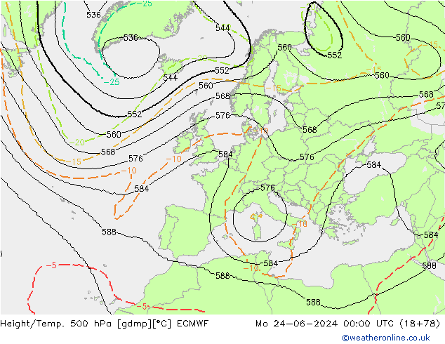 Height/Temp. 500 hPa ECMWF Mo 24.06.2024 00 UTC