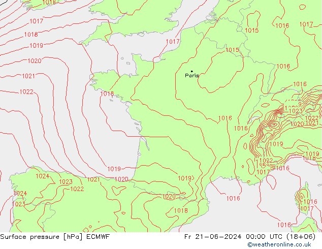 Bodendruck ECMWF Fr 21.06.2024 00 UTC