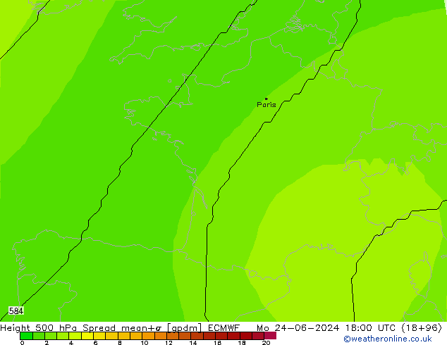 Height 500 hPa Spread ECMWF Po 24.06.2024 18 UTC