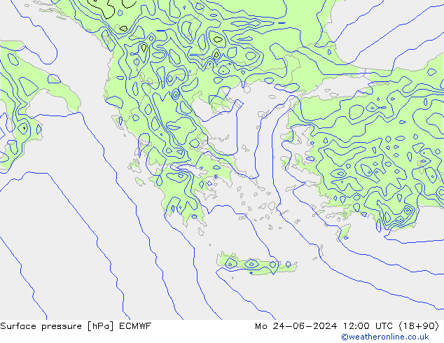 pressão do solo ECMWF Seg 24.06.2024 12 UTC