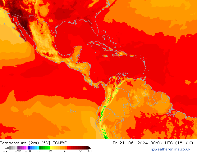 Temperature (2m) ECMWF Fr 21.06.2024 00 UTC