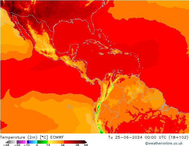 Temperature (2m) ECMWF Tu 25.06.2024 00 UTC