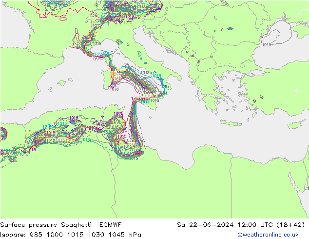 Surface pressure Spaghetti ECMWF Sa 22.06.2024 12 UTC