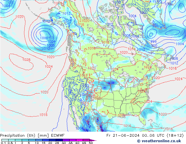 Precipitación (6h) ECMWF vie 21.06.2024 06 UTC