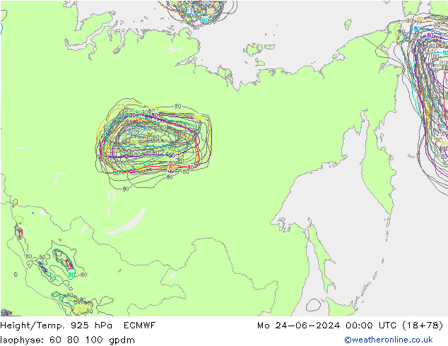 Geop./Temp. 925 hPa ECMWF lun 24.06.2024 00 UTC