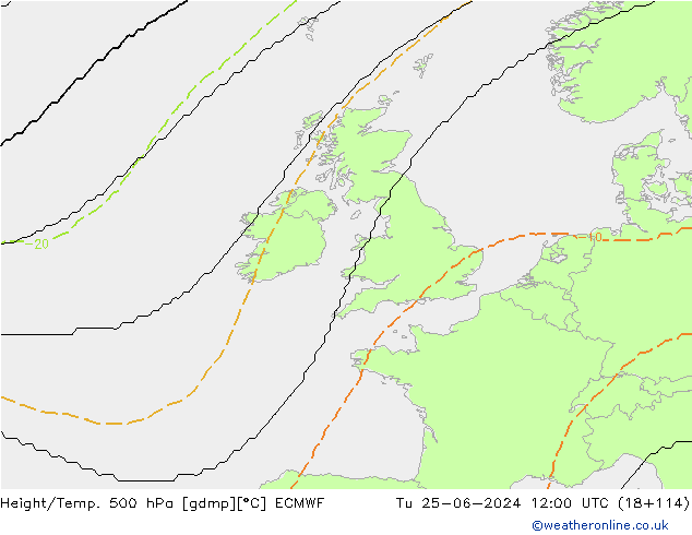Height/Temp. 500 hPa ECMWF Tu 25.06.2024 12 UTC