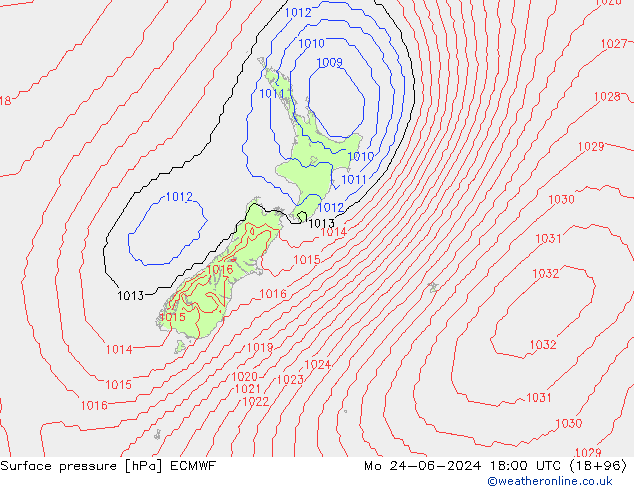 Luchtdruk (Grond) ECMWF ma 24.06.2024 18 UTC