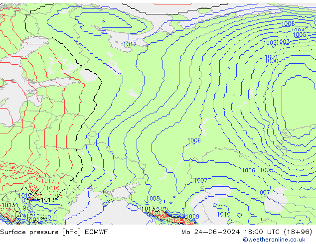 Pressione al suolo ECMWF lun 24.06.2024 18 UTC