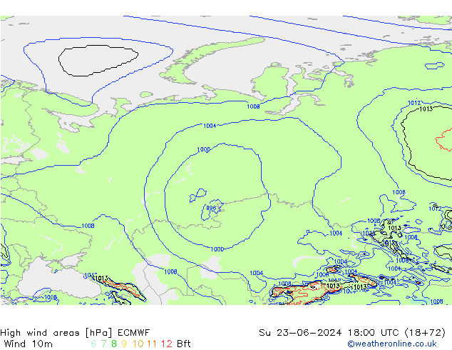 High wind areas ECMWF Su 23.06.2024 18 UTC