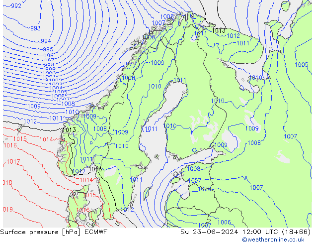 Atmosférický tlak ECMWF Ne 23.06.2024 12 UTC