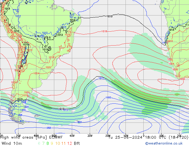 High wind areas ECMWF Tu 25.06.2024 18 UTC