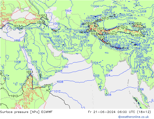 Yer basıncı ECMWF Cu 21.06.2024 06 UTC