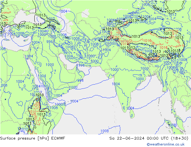 Surface pressure ECMWF Sa 22.06.2024 00 UTC