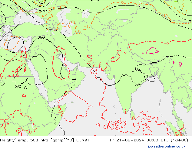 Hoogte/Temp. 500 hPa ECMWF vr 21.06.2024 00 UTC
