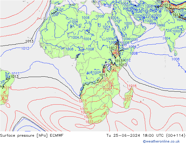 Surface pressure ECMWF Tu 25.06.2024 18 UTC