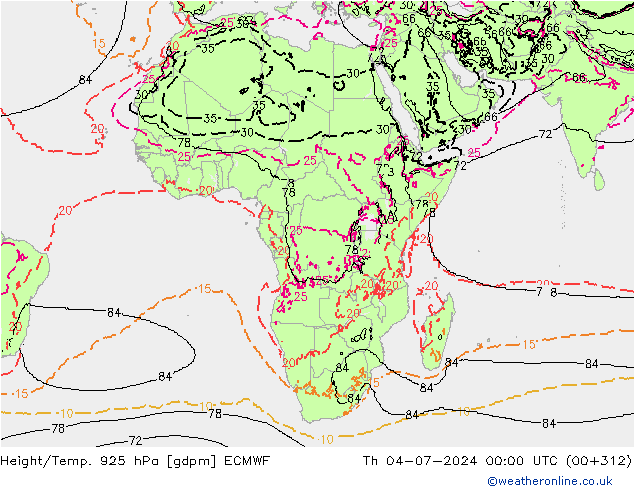 Height/Temp. 925 hPa ECMWF Th 04.07.2024 00 UTC