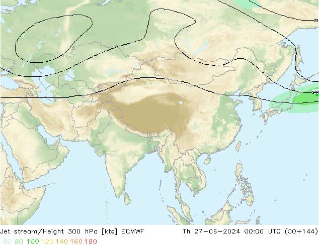 Corrente a getto ECMWF gio 27.06.2024 00 UTC