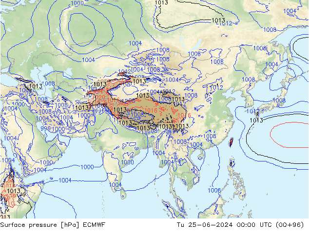 Presión superficial ECMWF mar 25.06.2024 00 UTC