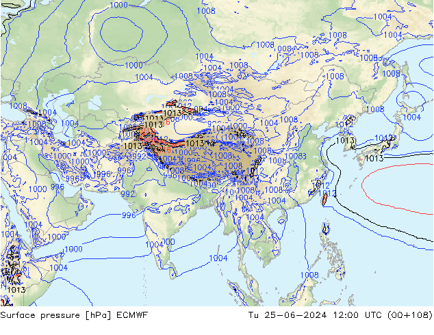 Surface pressure ECMWF Tu 25.06.2024 12 UTC