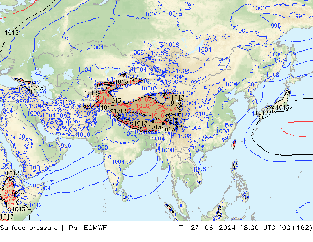 Atmosférický tlak ECMWF Čt 27.06.2024 18 UTC