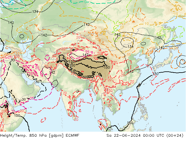 Height/Temp. 850 hPa ECMWF Sa 22.06.2024 00 UTC