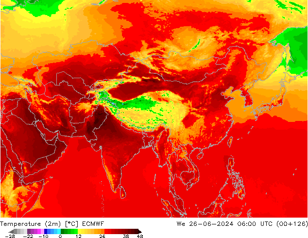 Sıcaklık Haritası (2m) ECMWF Çar 26.06.2024 06 UTC