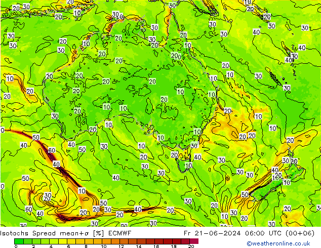 Isotachs Spread ECMWF ven 21.06.2024 06 UTC