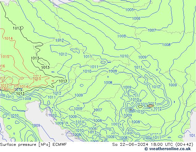 Presión superficial ECMWF sáb 22.06.2024 18 UTC