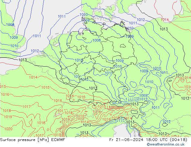 Luchtdruk (Grond) ECMWF vr 21.06.2024 18 UTC