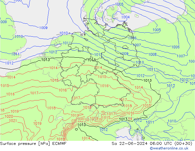 Surface pressure ECMWF Sa 22.06.2024 06 UTC