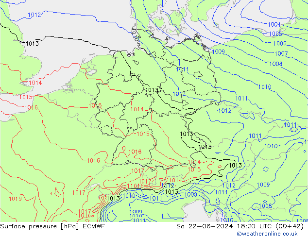 Surface pressure ECMWF Sa 22.06.2024 18 UTC