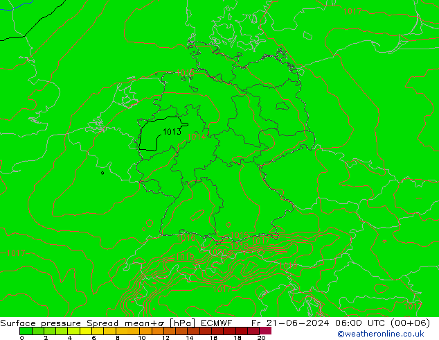 pression de l'air Spread ECMWF ven 21.06.2024 06 UTC