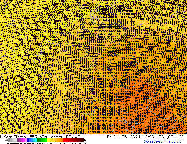 Height/Temp. 850 hPa ECMWF Fr 21.06.2024 12 UTC