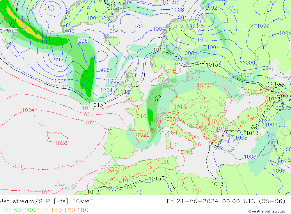 Polarjet/Bodendruck ECMWF Fr 21.06.2024 06 UTC