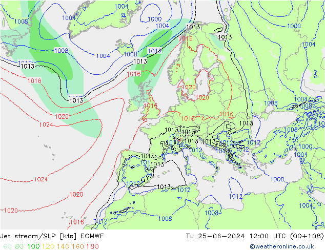 Jet Akımları/SLP ECMWF Sa 25.06.2024 12 UTC