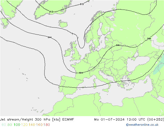 Prąd strumieniowy ECMWF pon. 01.07.2024 12 UTC