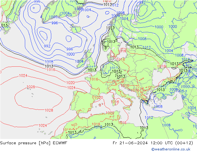 地面气压 ECMWF 星期五 21.06.2024 12 UTC