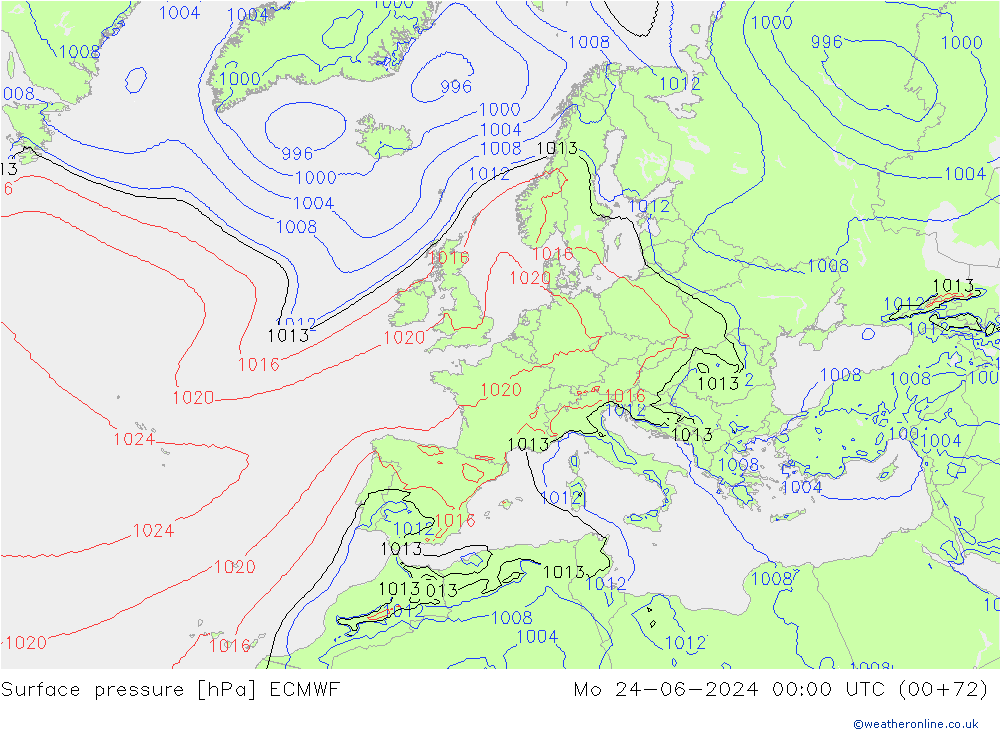 pressão do solo ECMWF Seg 24.06.2024 00 UTC