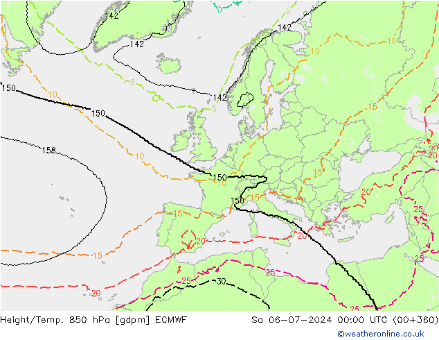 Height/Temp. 850 hPa ECMWF Sa 06.07.2024 00 UTC