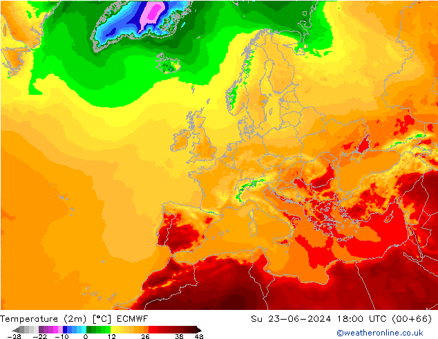 Temperatura (2m) ECMWF dom 23.06.2024 18 UTC