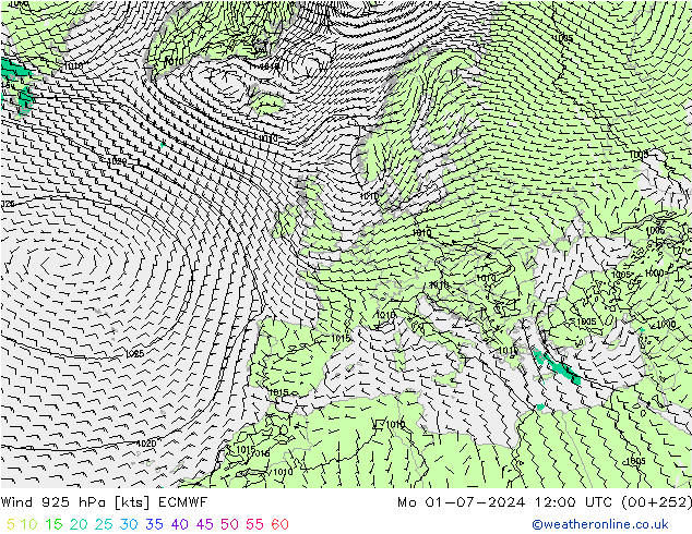 Wind 925 hPa ECMWF Po 01.07.2024 12 UTC