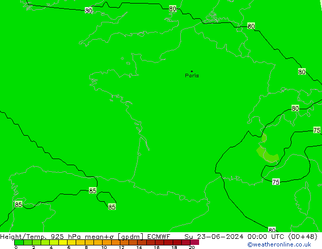 Hoogte/Temp. 925 hPa ECMWF zo 23.06.2024 00 UTC