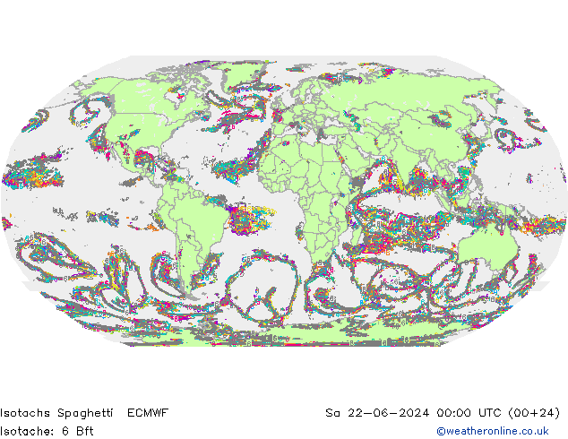 Isotachs Spaghetti ECMWF sam 22.06.2024 00 UTC