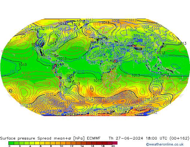 Luchtdruk op zeeniveau Spread ECMWF do 27.06.2024 18 UTC