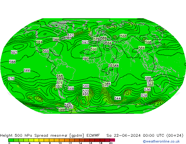 Height 500 hPa Spread ECMWF Sa 22.06.2024 00 UTC