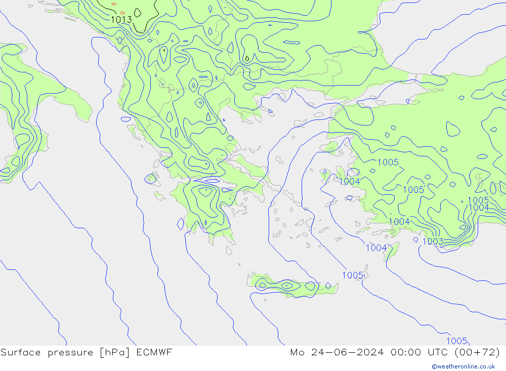 Presión superficial ECMWF lun 24.06.2024 00 UTC